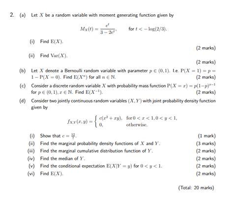 Solved 2 A Let X Be A Random Variable With Moment Chegg