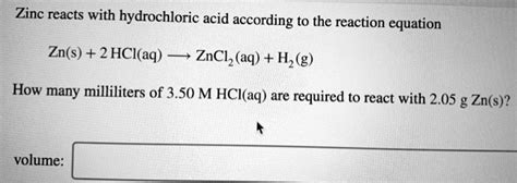 Solved Zinc Reacts With Hydrochloric Acid According To The Reaction