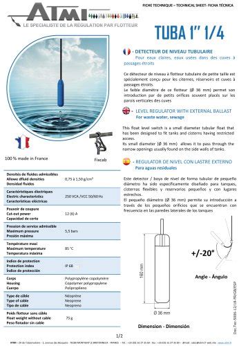 Ficha Tecnica Detector De Nivel Tipo Flotador Tuba 1 1 4 Atmi