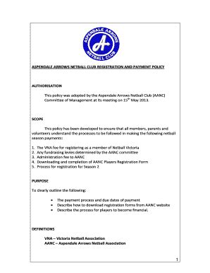 Fillable Online Aspendale Arrows Netball Club Registration And Payment