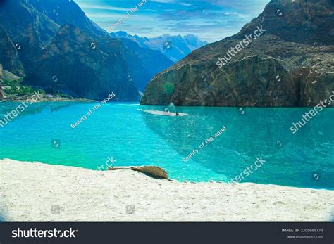 beautiful reflections lulusar lake pakistan stock photo