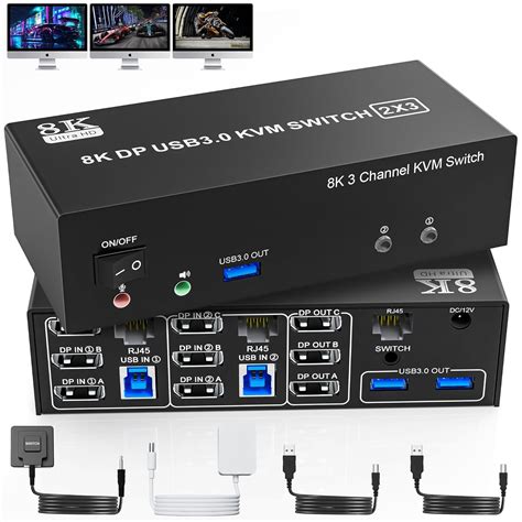 8k60hz Usb30 Kvm Switch 3 Monitors 2 Computers 4k144hz Dp14