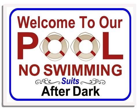 Welcome To Our Pool No Swimming Suits After Dark Laminated Funny Pool