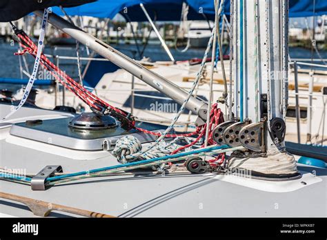 Sailboat rigging at base of mast Stock Photo - Alamy