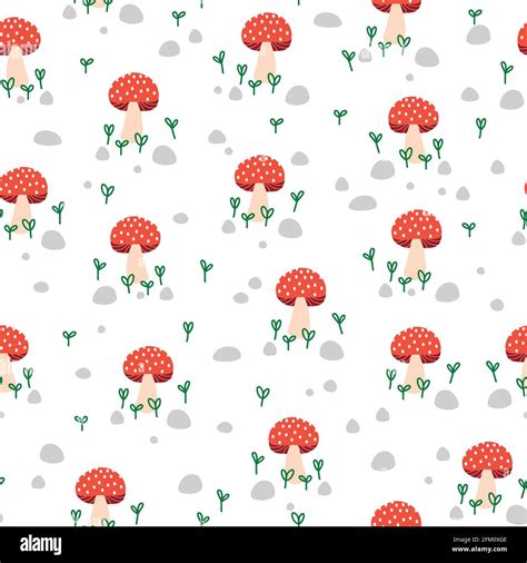 Toadstool Seamless Vector Repeat Pattern Mushroom Fungi Plants Stones