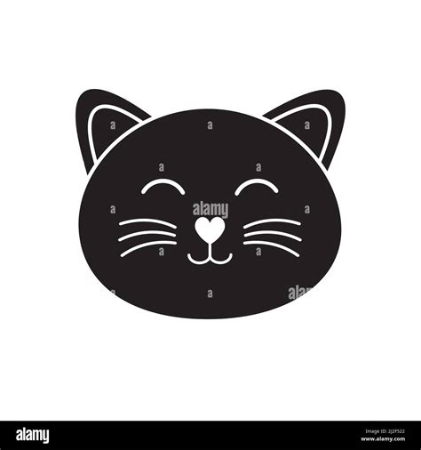 Vector black flat outline cat face isolated on white background Stock ...