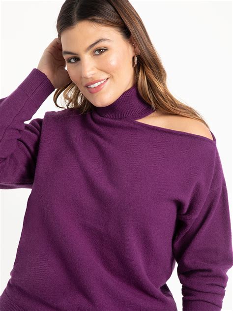 Eloquii Elements Plus Size High Neck Cold Shoulder Sweater