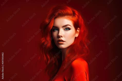 Captivating Portrait Of A Confident Red Headed Woman With A Fiery Red