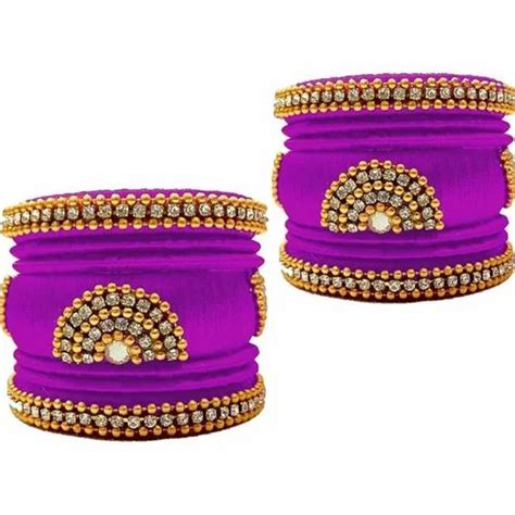 Purple And Golden Kundan And Stone Handmade Silk Thread Party Wear