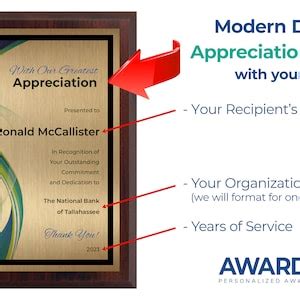 Employee Appreciation Plaque Personalized Gift Recognition Award - Etsy