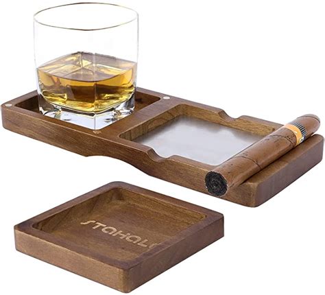 Wooden Cigar Ashtrays Coasterash Tray And Whiskey Glass Traywhiskey Glass Tray And Cigar