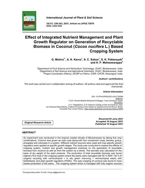 Pdf Effect Of Integrated Nutrient Management And Plant Growth Regulator On Generation Of