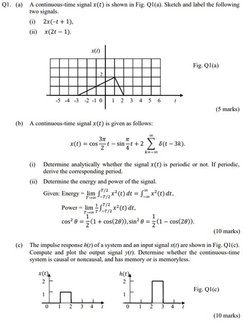 Q1a A Continuous Time Signal Xt Is Shown In Fig Q1a Sketch And