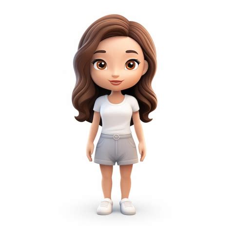 Premium Photo | Minimalist Emily Emoji Cute Female Character In White Shirt And Shorts