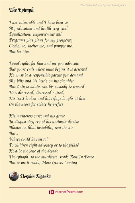 The Epitaph Poem By Horphin Kiganka