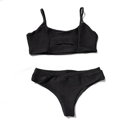 Alice Black Underboob Cut Out Ribbed Lined Bikini Top Etsy