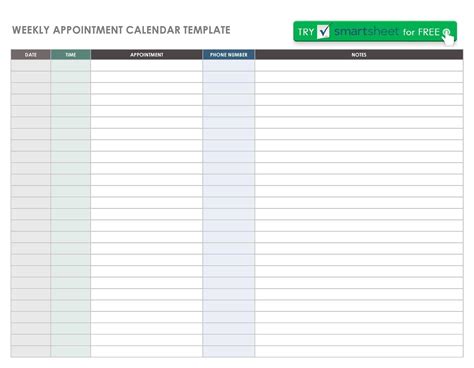 Free Printable Appointment Schedule Templates [excel Word Pdf]