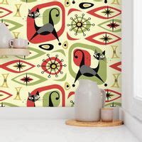 Mid Century Cat Abstract Wallpaper Spoonflower