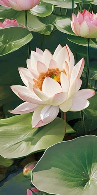 Premium Photo A Painting Of Lotus Flowers In A Pond