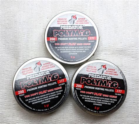 3 New Air Gun Hunting Pellets Polymag Predator 177 Cal 8gr 200 Pieces