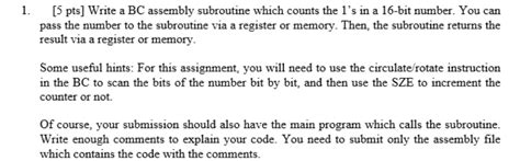 Solved 1 5 Pts Write A BC Assembly Subroutine Which Chegg