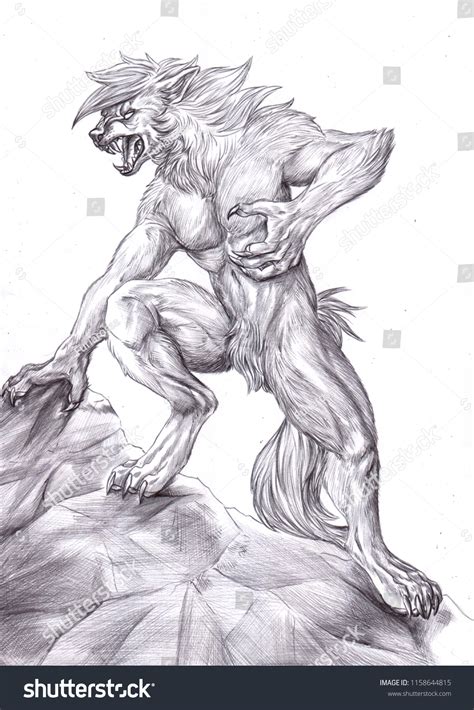 Black White Illustration Anthropomorphic Werewolf Climbing 스톡 일러스트 1158644815 | Shutterstock