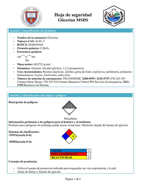 Glicerina Hoja De Seguridad Y Medidas Preventivas Hoja De Seguridad