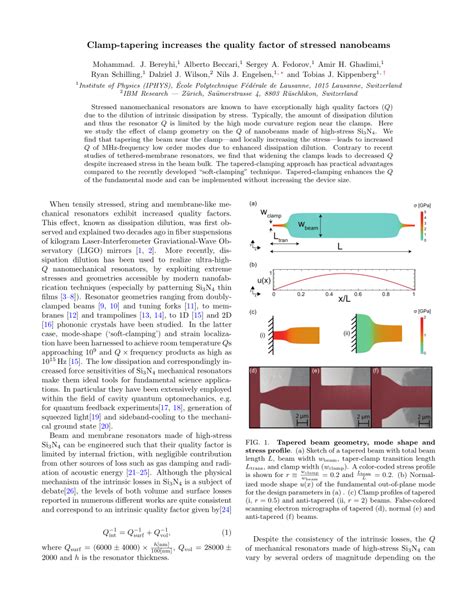 PDF Clamp Tapering Increases The Quality Factor Of Stressed Nanobeams