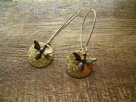 Bee Earrings Bumble Bees On Yellow Gold Solid Brass By Cuppacoffee 14