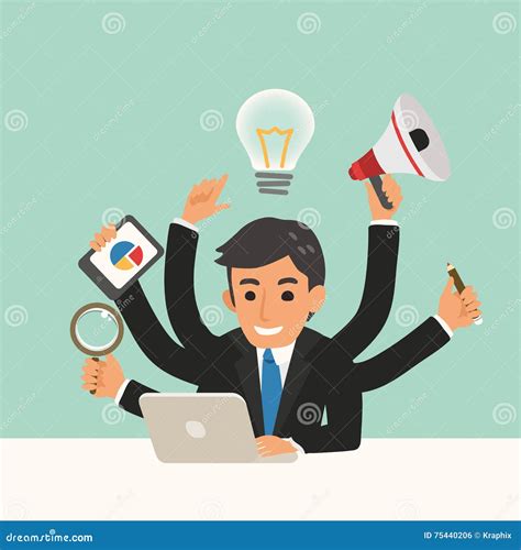 Businessman with Multitasking Skills Cartoon Illustration Stock Vector ...