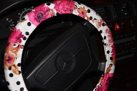 White Steering Wheel Cover With Black Polka Dots And Fuchsia Etsy