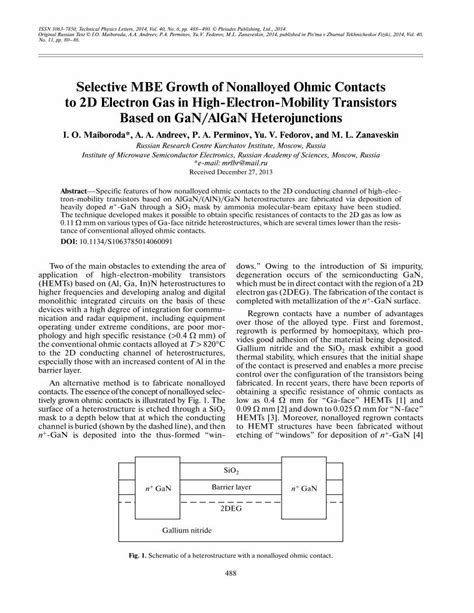 Pdf Selective Mbe Growth Of Nonalloyed Ohmic Contacts To 2d Electron