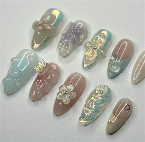 3d Flora Hand Painted Nails Custom Press On Nails Hand Made Press On