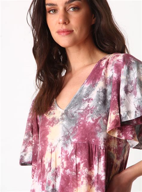 Ripley Vestido Tatienne Largo Tie Dye Manga Vuelos