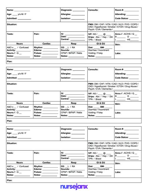 Printable Nursing Brain Sheets