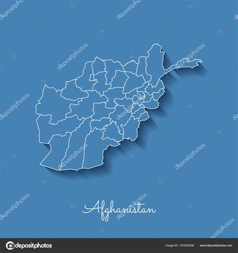 Afghanistan Region Map Blue With White Outline And Shadow On Blue