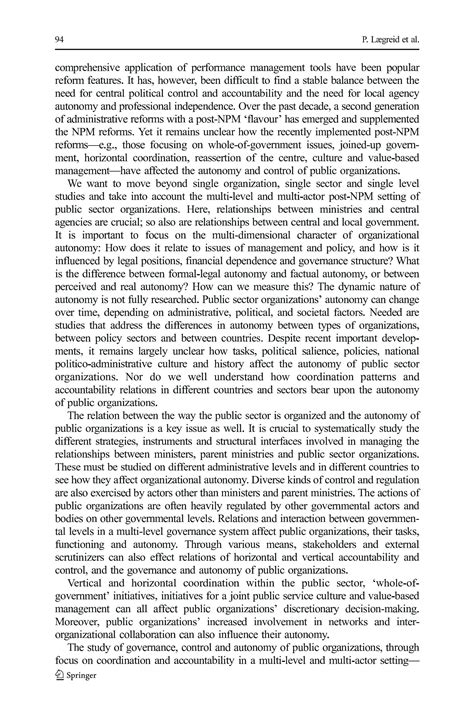 Solution Laegreid Et Al 2008 The Governance Autonomy Coordination Of