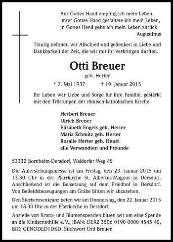 Traueranzeigen Von Otti Breuer WirTrauern