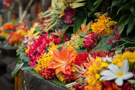 Premium Photo | Canang sari and flowers for Nyepi celebration