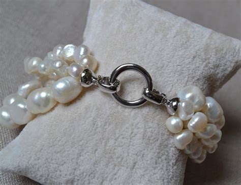 Pearl Bracelet 8 Inches 4 Rows 6 14mm White Freshwater Pearl Etsy