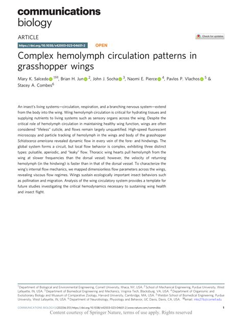 (PDF) Complex hemolymph circulation patterns in grasshopper wings