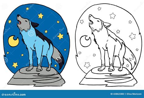 The Grey Wolf Howling At The Moon Stock Illustration - Image: 43862388