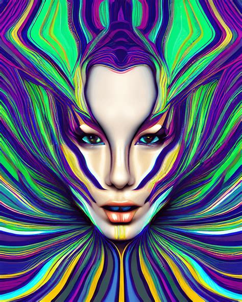 Beautiful Female Face Made Of Illusory Motion Dazzle Camouflage Perlin