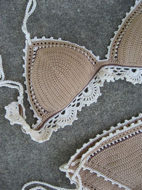 Conjunto De Bikini De Ganchillo Con Ribete De Encaje En Nude Etsy