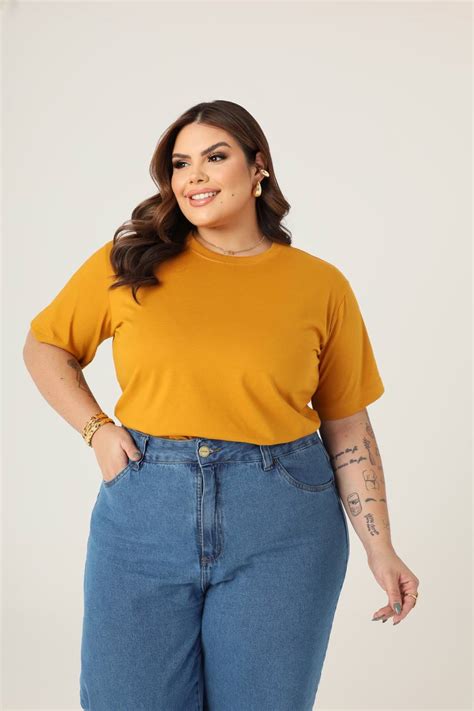 T SHIRT PLUS SIZE LISA AMARELO SAFFRON Valentt Fabrica De Moda