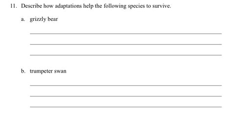 Solved: 11. Describe how adaptations help the following species to ...