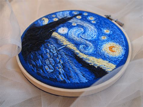 The Starry Night Embroidery Kit Van Gogh Embroidery Diy Kit Etsy