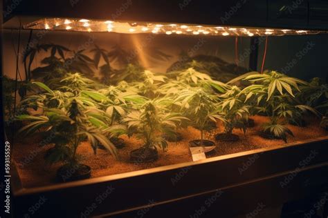 high-intensity grow light illuminating cannabis plants in indoor garden ...