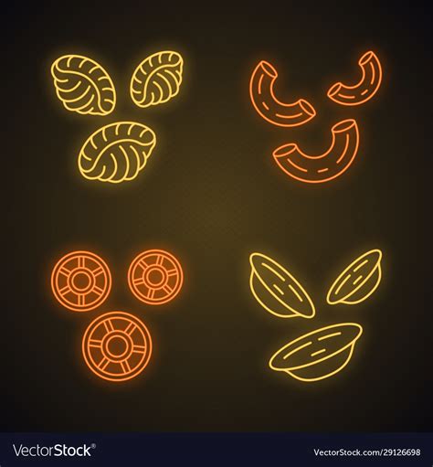 Pasta Noodles Neon Light Icons Set Royalty Free Vector Image