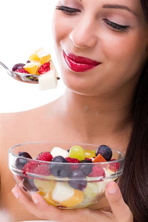 Woman Eating Fruit Salad Stock Photo Image Of Lifestyle 33928728